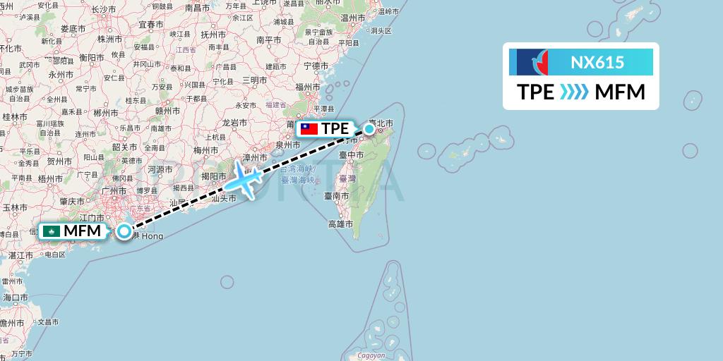 NX615 Air Macau Flight Map: Taipei to Macau