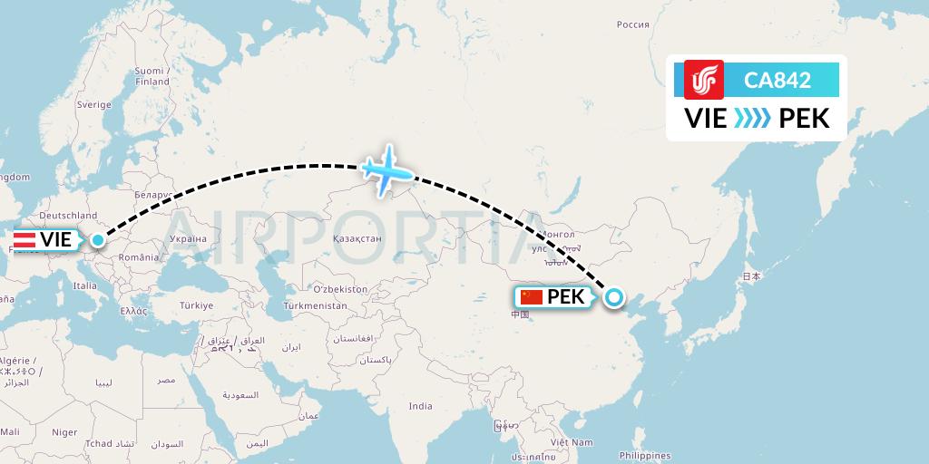 CA842 Air China Flight Map: Vienna to Beijing