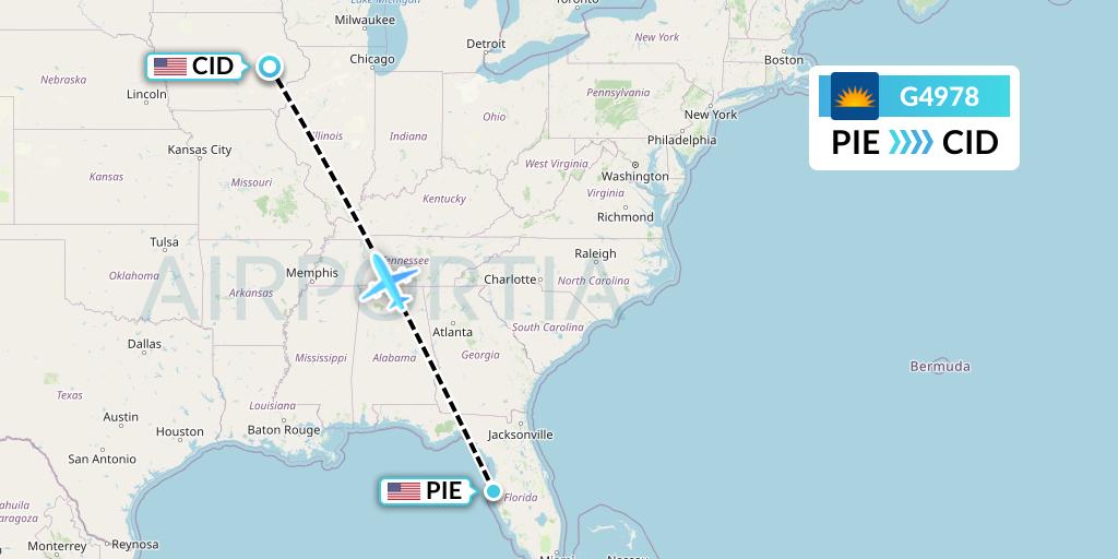 G4978 Allegiant Air Flight Map: St. Petersburg to Cedar Rapids