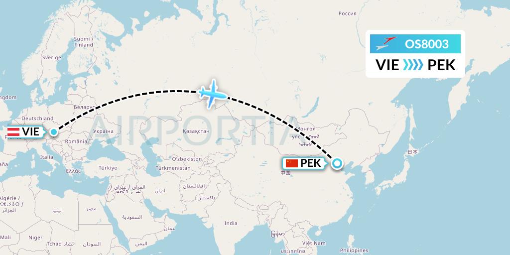 OS8003 Austrian Airlines Flight Map: Vienna to Beijing