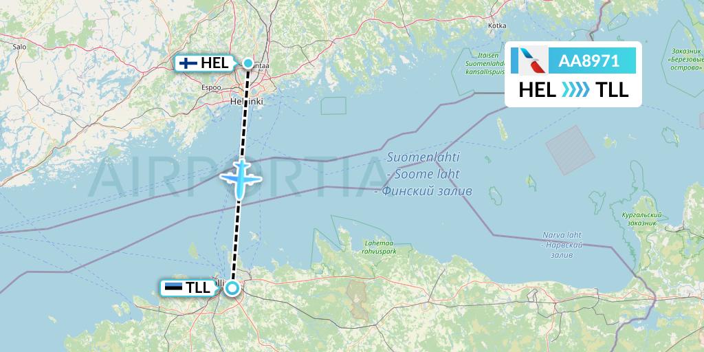 AA8971 American Airlines Flight Map: Helsinki to Tallinn
