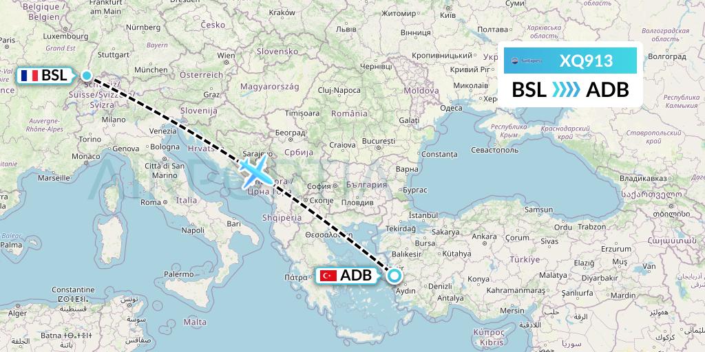 XQ913 SunExpress Flight Map: Basel to Izmir