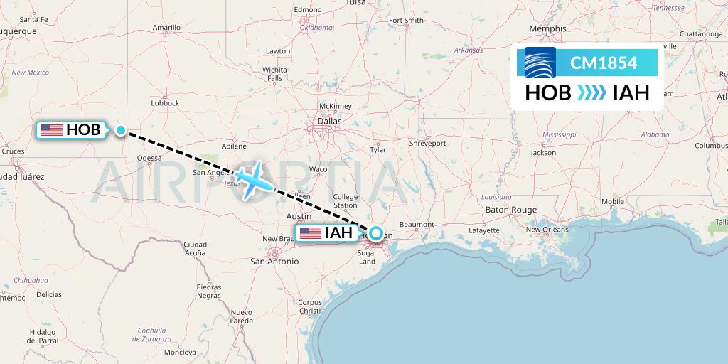 CM1854 Copa Airlines Flight Map: Hobbs to Houston