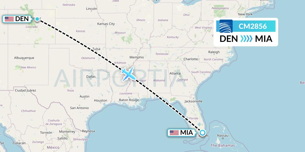 CM2856 Copa Airlines Flight Map: Denver to Miami