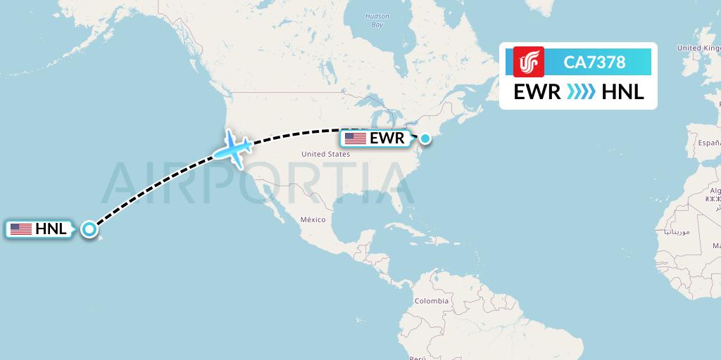 CA7378 Air China Flight Map: New York to Honolulu