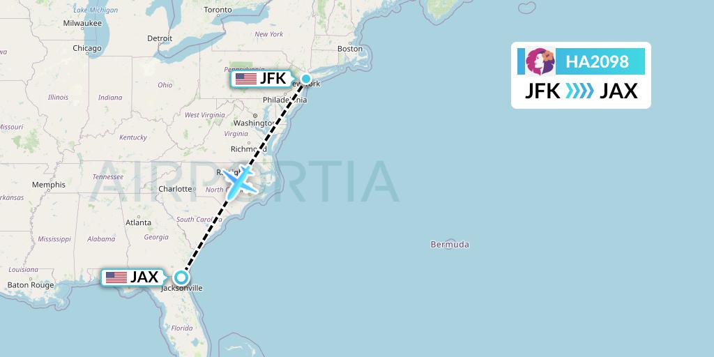 HA2098 Hawaiian Airlines Flight Map: New York to Jacksonville
