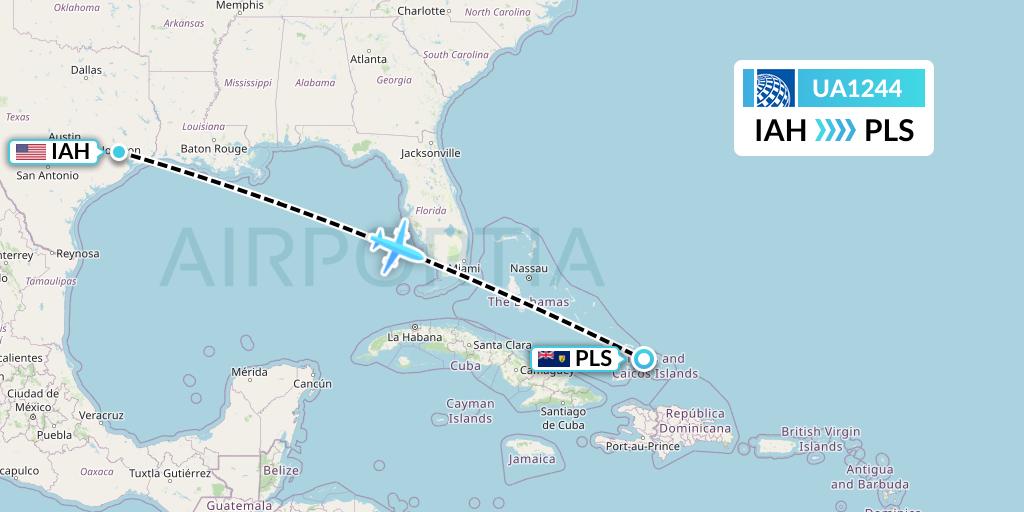 UA1244 United Airlines Flight Map: Houston to Providenciales