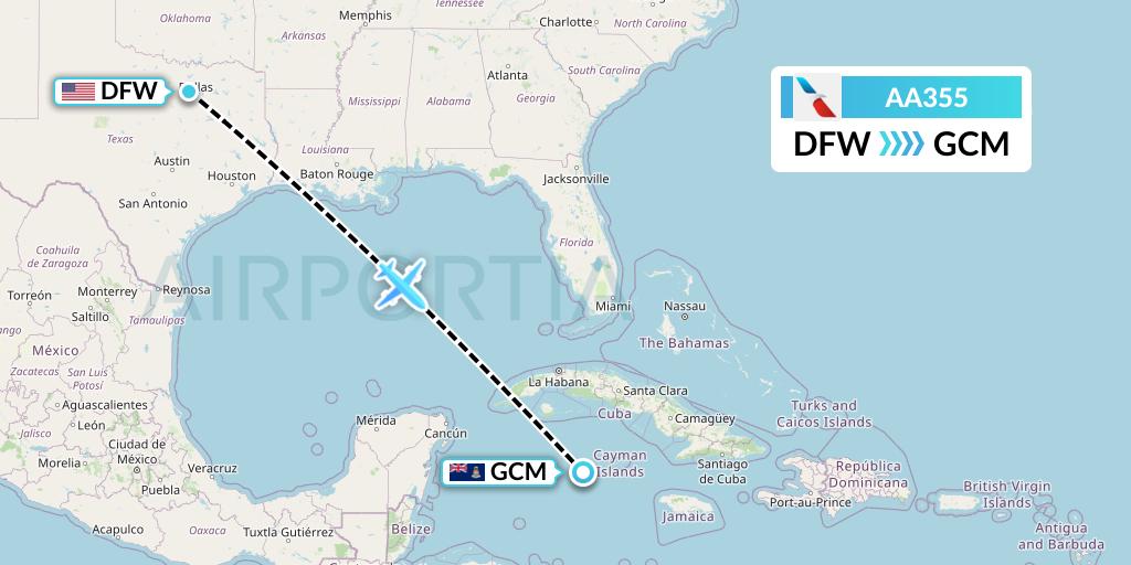 AA355 American Airlines Flight Map: Dallas to George Town