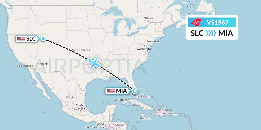 VS1967 Virgin Atlantic Airways Flight Map: Salt Lake City to Miami