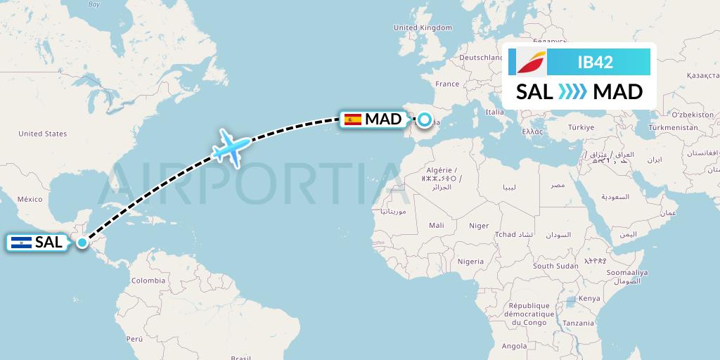 IB42 Iberia Flight Map: San Salvador to Madrid