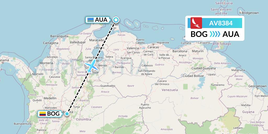 AV8384 Avianca Flight Map: Bogota to Oranjestad