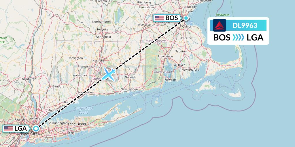 DL9963 Delta Air Lines Flight Map: Boston to New York