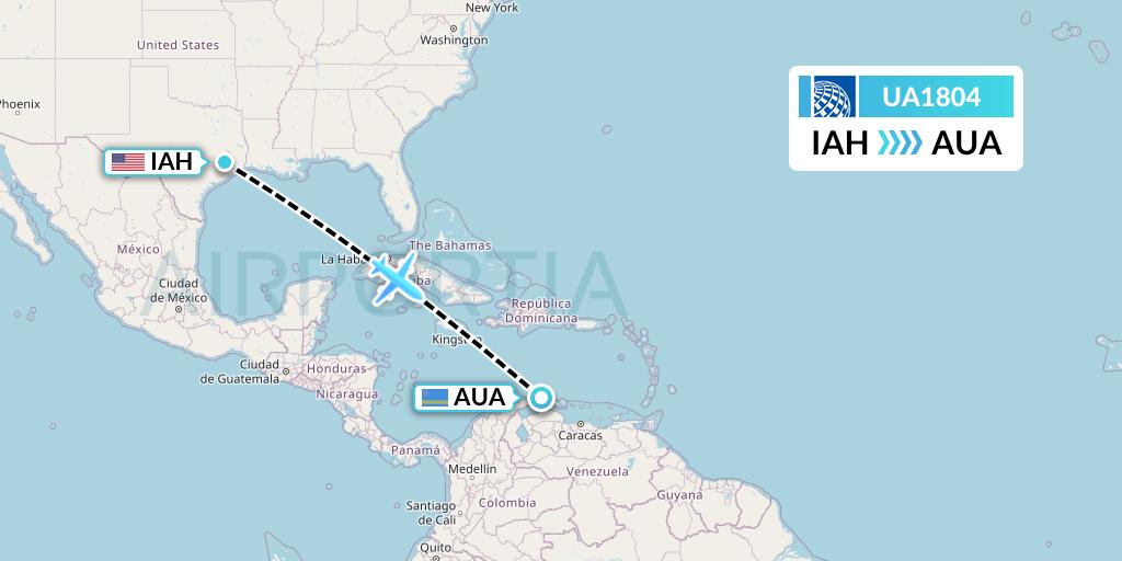 UA1804 United Airlines Flight Map: Houston to Oranjestad