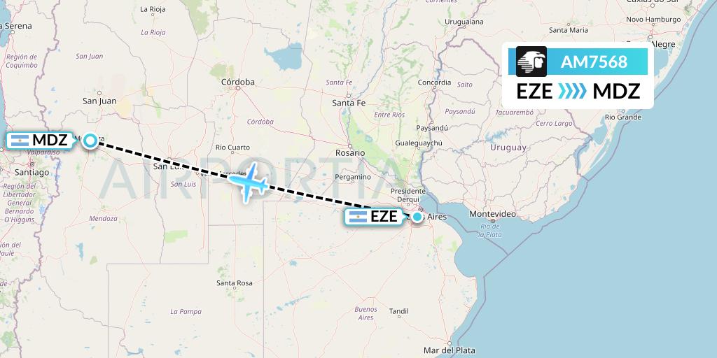 AM7568 Aeromexico Flight Map: Buenos Aires to Mendoza
