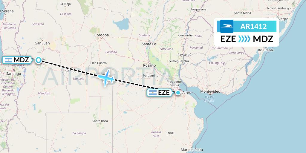 AR1412 Aerolineas Argentinas Flight Map: Buenos Aires to Mendoza
