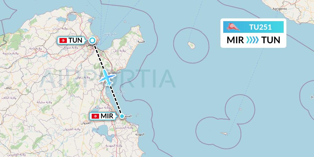 TU251 Tunisair Flight Map: Monastir to Tunis