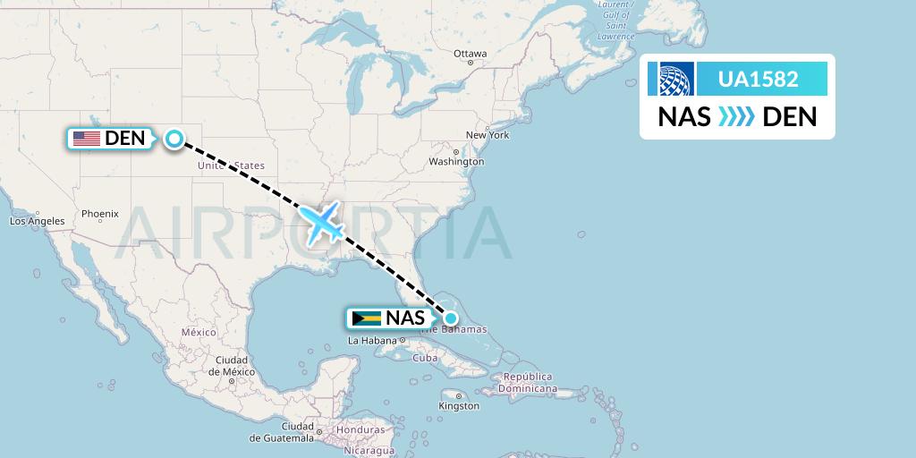 UA1582 United Airlines Flight Map: Nassau to Denver