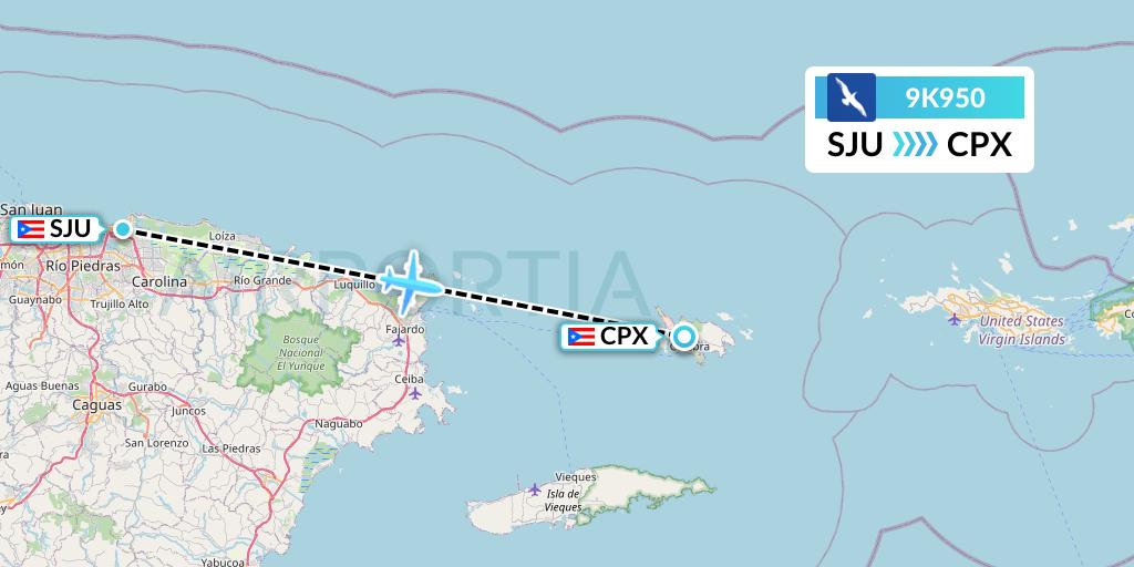 9K950 Cape Air Flight Map: San Juan to Isla De Culebra