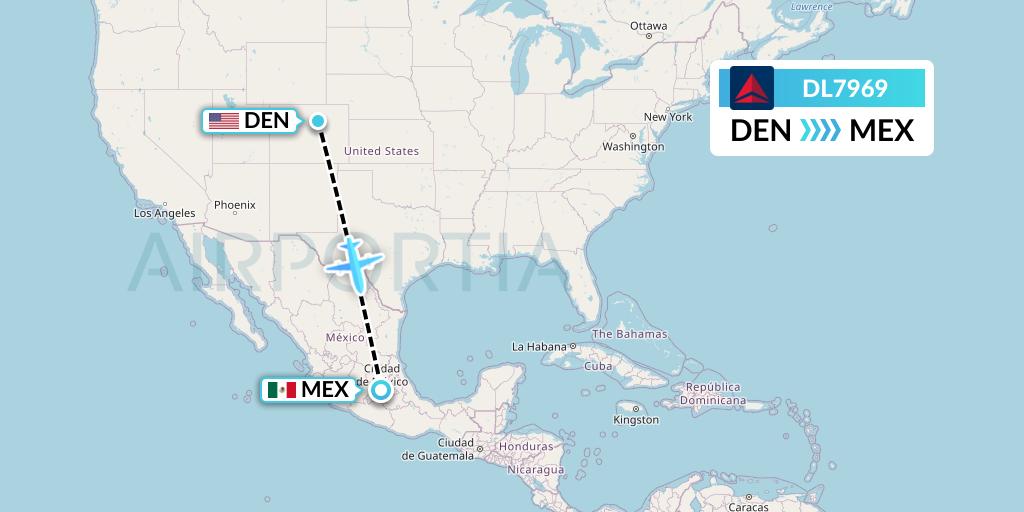 DL7969 Delta Air Lines Flight Map: Denver to Mexico City