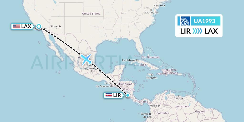UA1993 United Airlines Flight Map: Liberia to Los Angeles