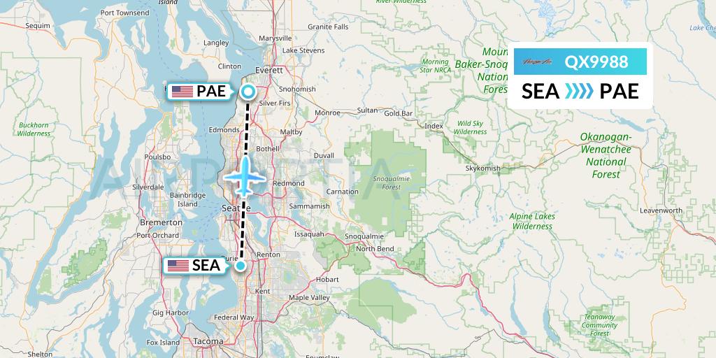 QX9988 Horizon Air Flight Map: Seattle to Everett