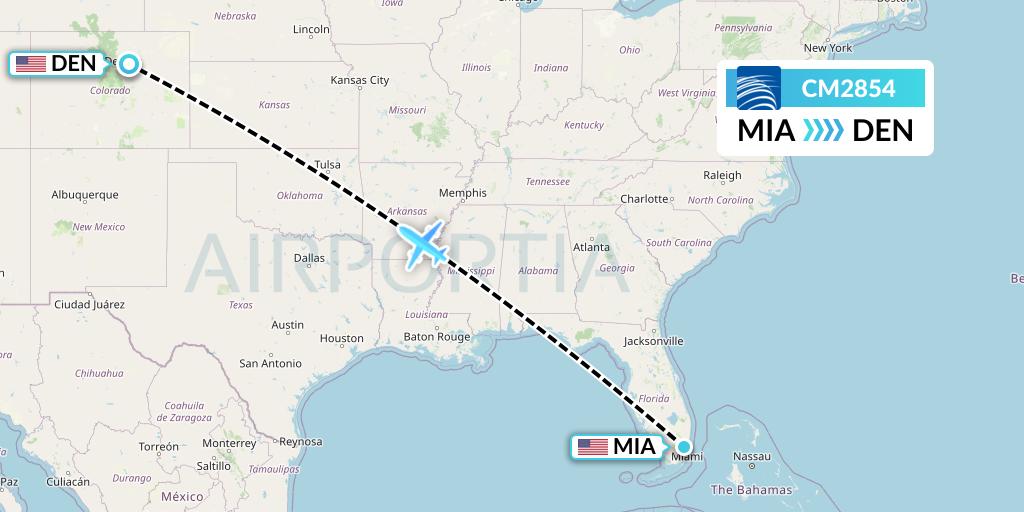 CM2854 Copa Airlines Flight Map: Miami to Denver