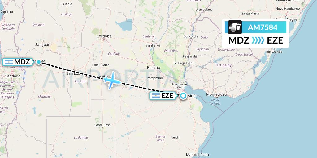 AM7584 Aeromexico Flight Map: Mendoza to Buenos Aires