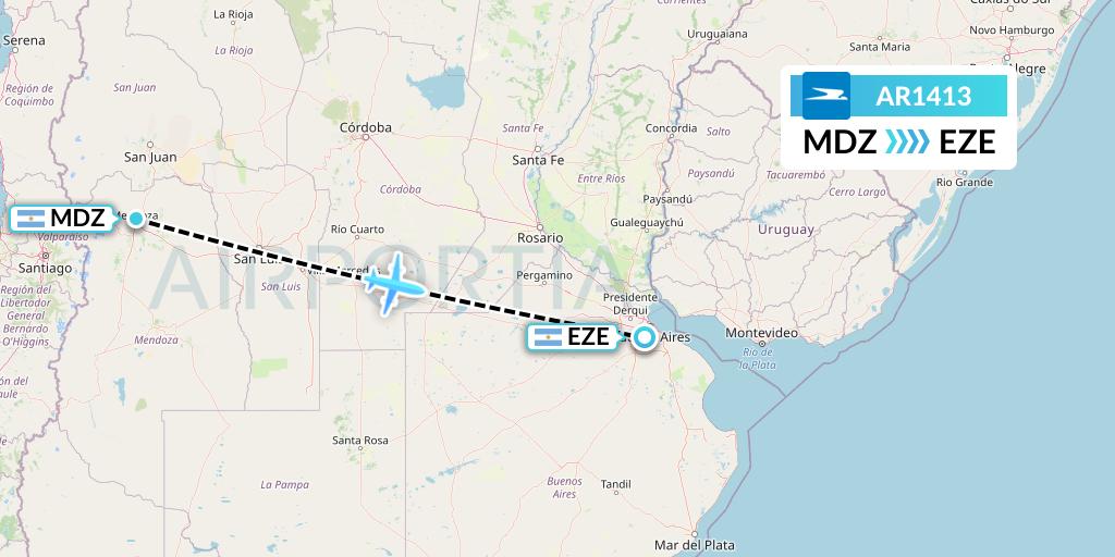 AR1413 Aerolineas Argentinas Flight Map: Mendoza to Buenos Aires
