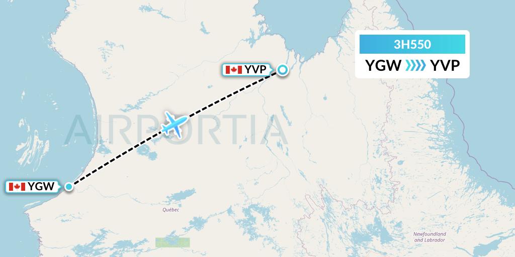 3H550 Air Inuit Flight Map: Kuujjuarapik to Kuujjuaq