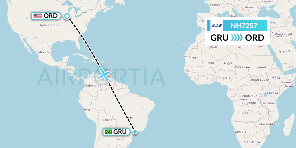 NH7257 All Nippon Airways Flight Map: Sao Paulo to Chicago