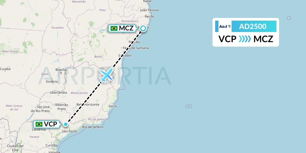 AD2500 Azul Brazilian Airlines Flight Map: Campinas to Maceio