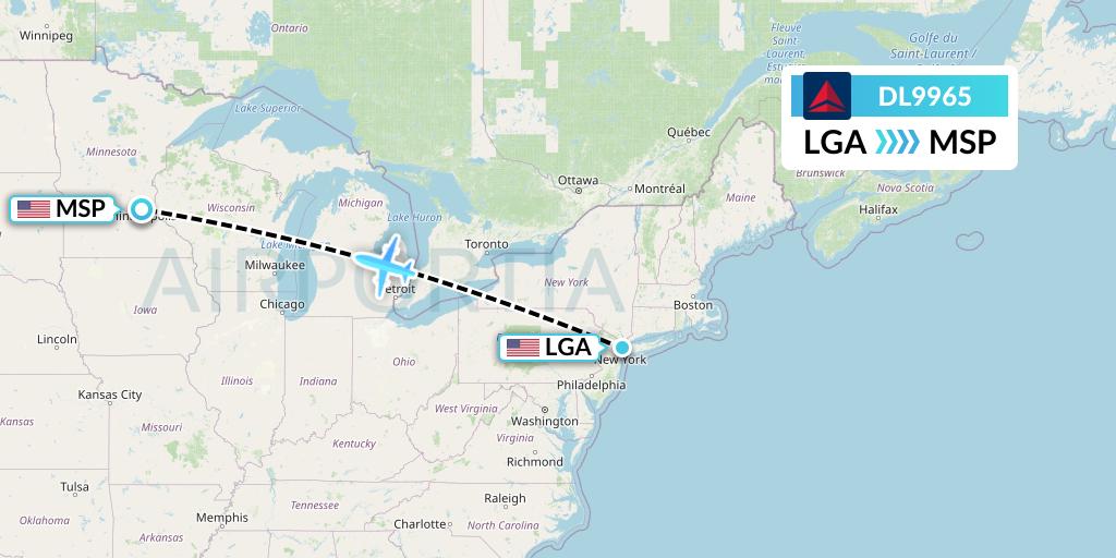 DL9965 Delta Air Lines Flight Map: New York to Minneapolis