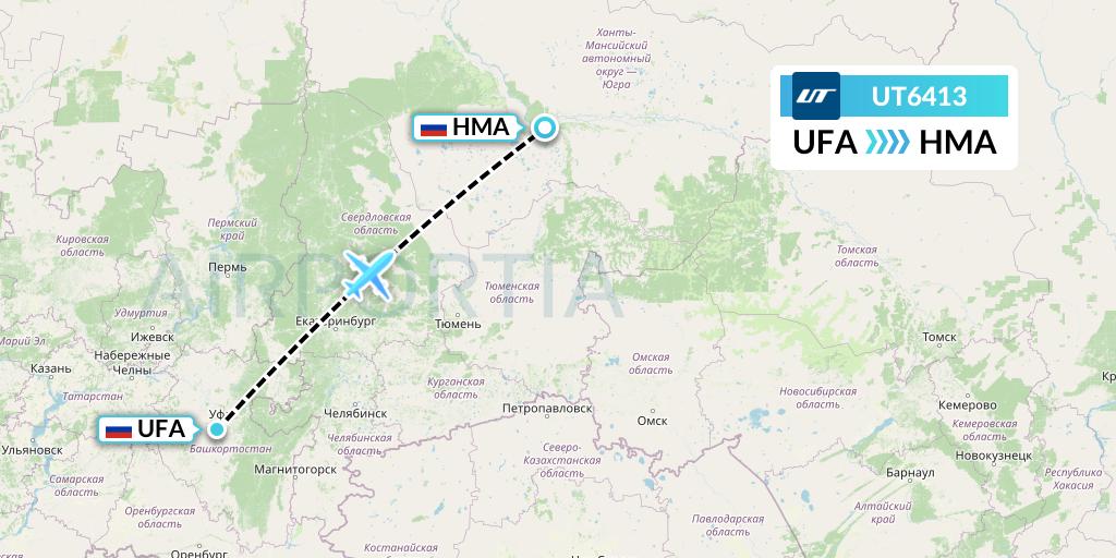 UT6413 UTair Flight Map: Ufa to Khanty-Mansiysk