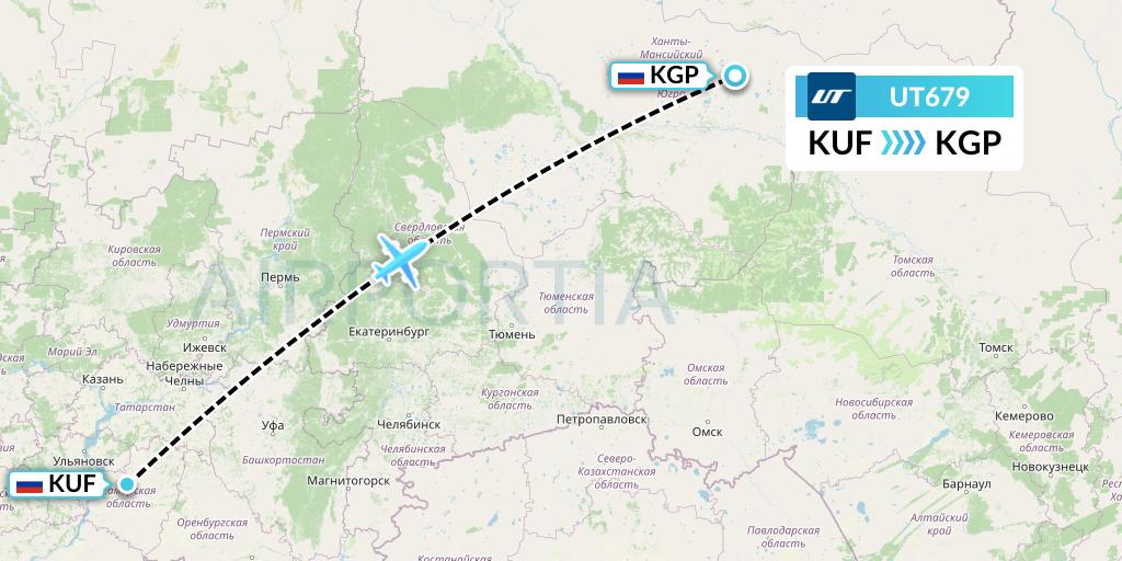 UT679 UTair Flight Map: Samara to Kogalym