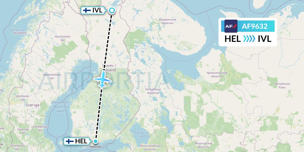 AF9632 Air France Flight Map: Helsinki to Ivalo