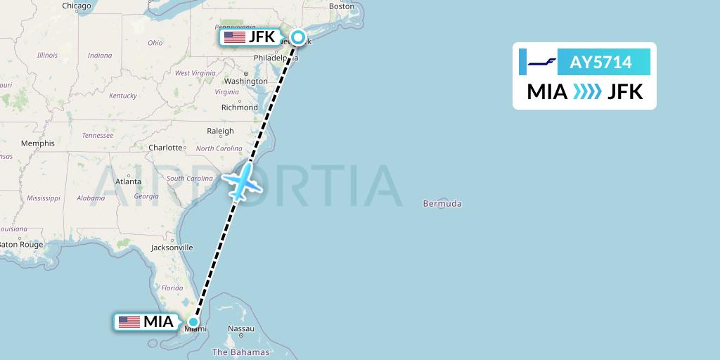 AY5714 Finnair Flight Map: Miami to New York
