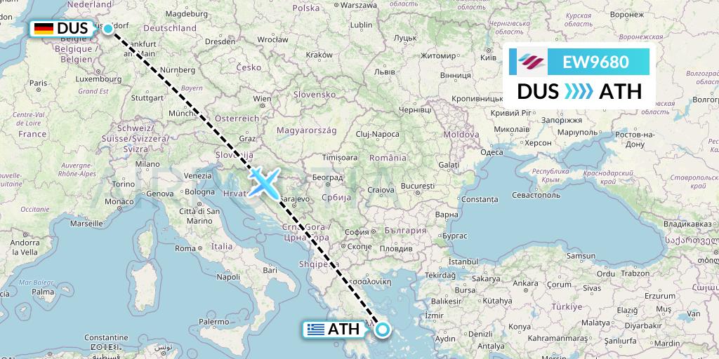 EW9680 Eurowings Flight Map: Dusseldorf to Athens