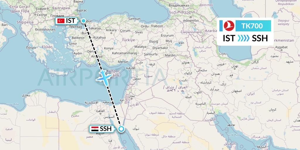 TK700 Turkish Airlines Flight Map: Istanbul to Sharm el-Sheikh