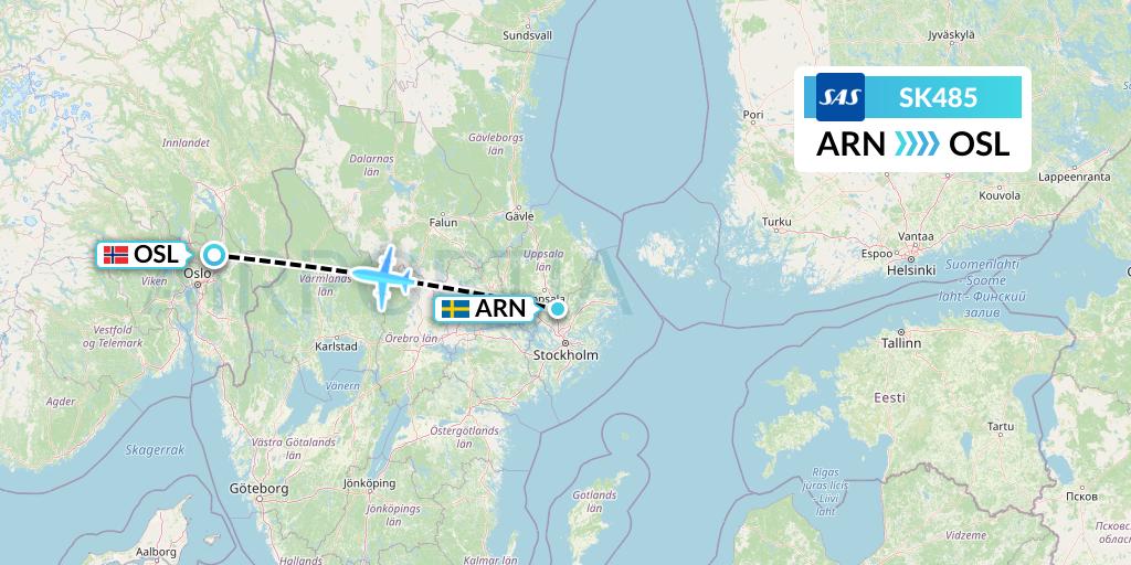 SK485 SAS Flight Map: Stockholm to Oslo