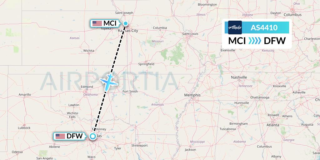 AS4410 Alaska Airlines Flight Map: Kansas City to Dallas