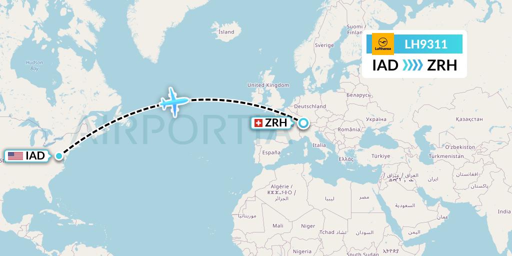 LH9311 Lufthansa Flight Map: Washington to Zurich