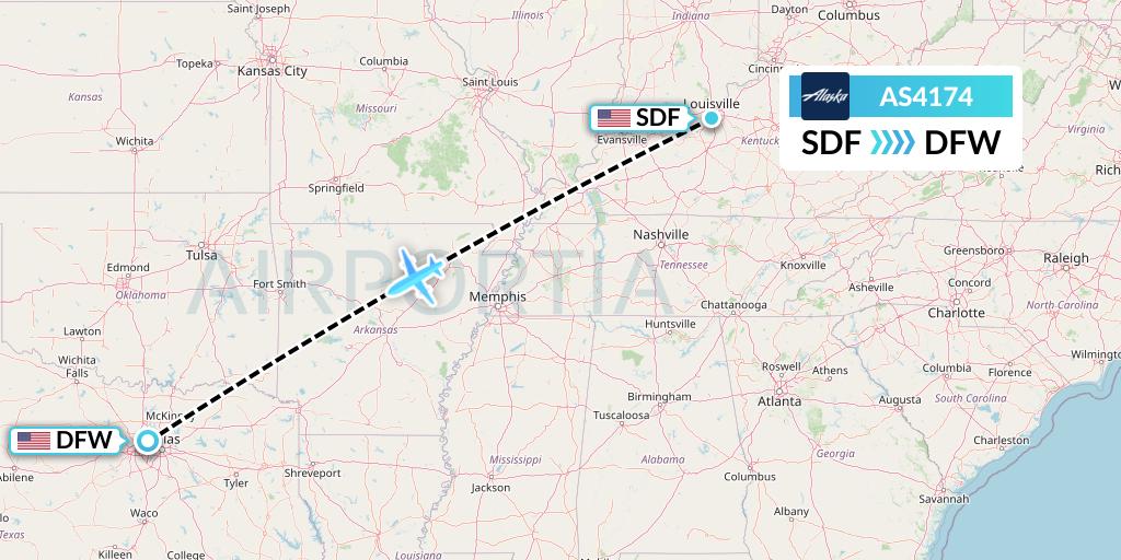 AS4174 Alaska Airlines Flight Map: Louisville to Dallas