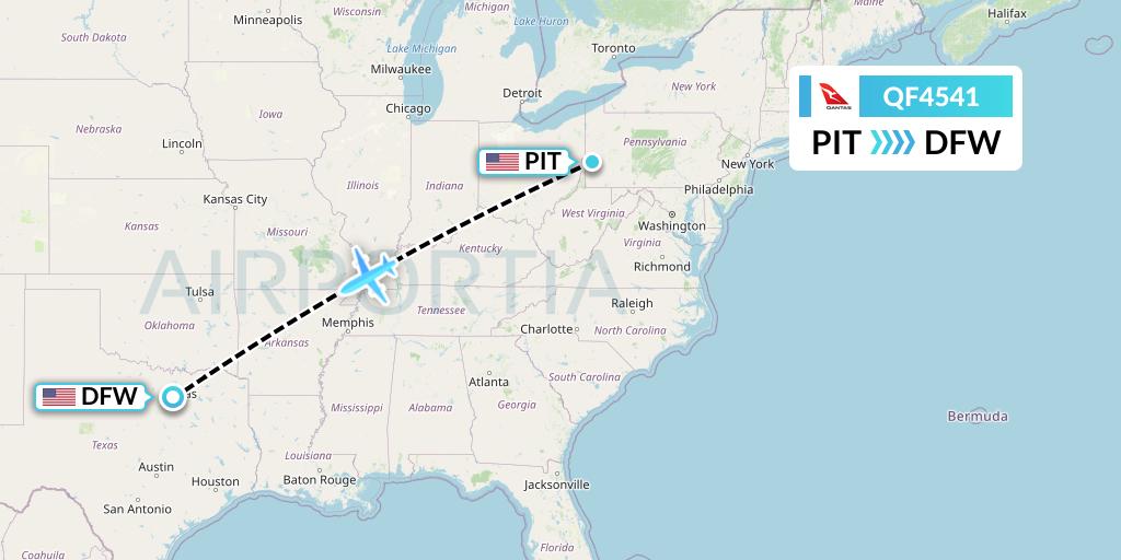 QF4541 Qantas Flight Map: Pittsburgh to Dallas