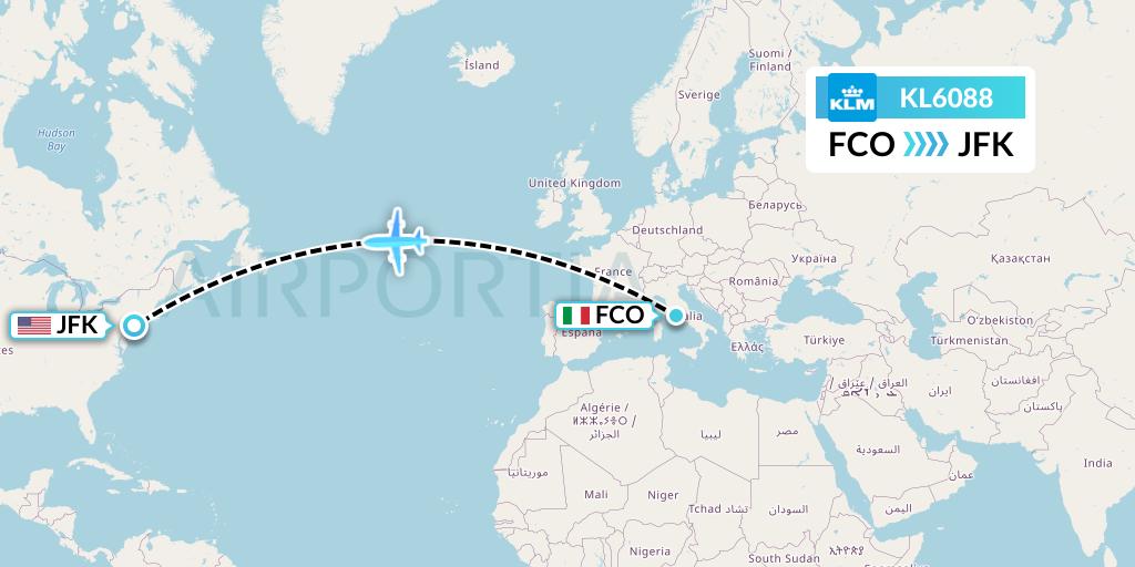 KL6088 KLM Flight Map: Rome to New York