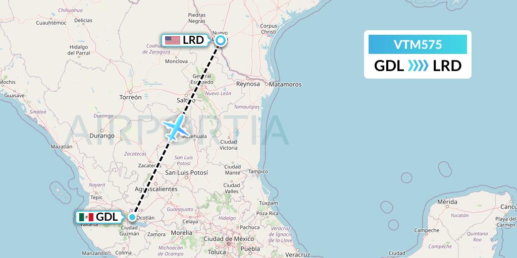 VTM575 Aeronaves TSM Flight Map: Guadalajara to Laredo