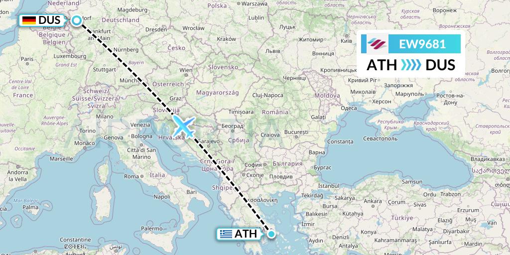 EW9681 Eurowings Flight Map: Athens to Dusseldorf