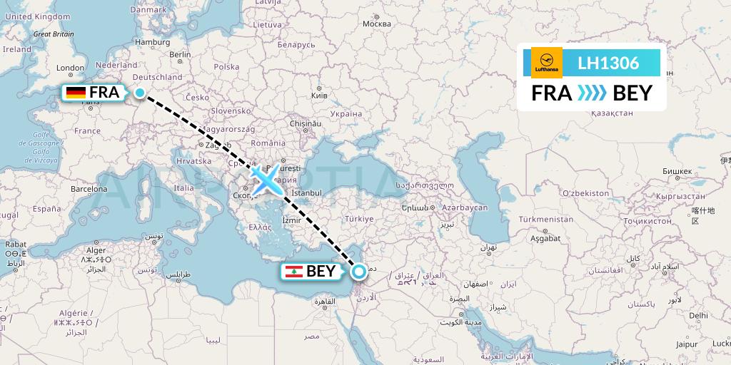 LH1306 Lufthansa Flight Map: Frankfurt to Beirut