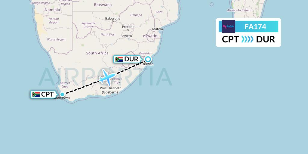 FA174 Safair Flight Map: Cape Town to Durban