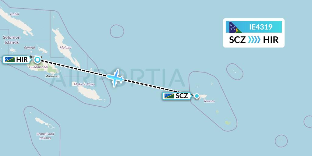 IE4319 Solomon Airlines Flight Map: Santa Cruz-Graciosa Bay-Luova to Honiara