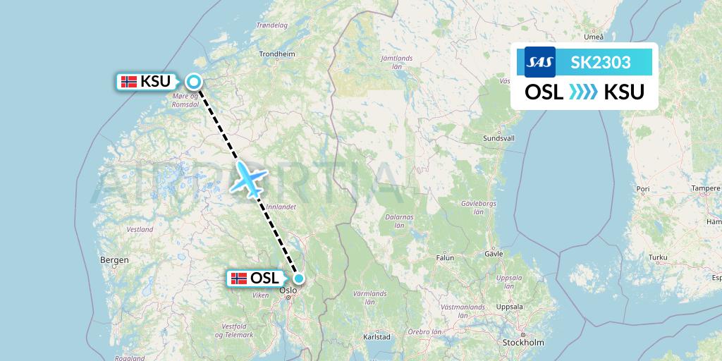 SK2303 SAS Flight Map: Oslo to Kristiansund